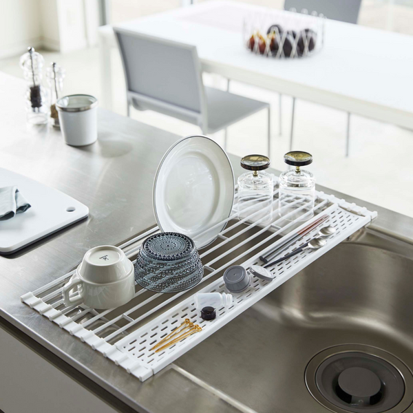 折り畳み水切り シリコーントレー付き L タワー 山崎実業 tower 05054　ホワイト