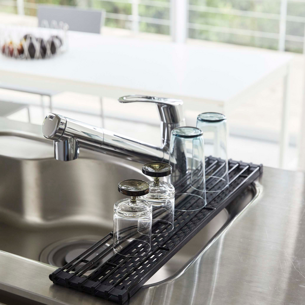 折り畳み水切り シリコーントレー付き L タワー 山崎実業 tower 05054　ホワイト