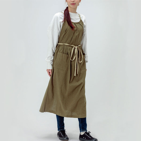 【残りあとわずか】当店オリジナル 綿麻フレッシュエプロン カーキ - Peacetar Black Label【送料無料】