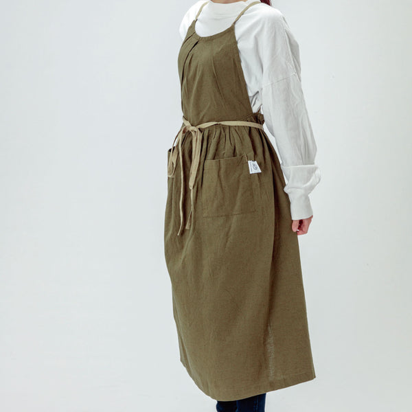 【残りあとわずか】当店オリジナル 綿麻フレッシュエプロン カーキ - Peacetar Black Label【送料無料】