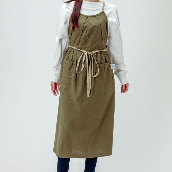 【残りあとわずか】当店オリジナル 綿麻フレッシュエプロン カーキ - Peacetar Black Label【送料無料】