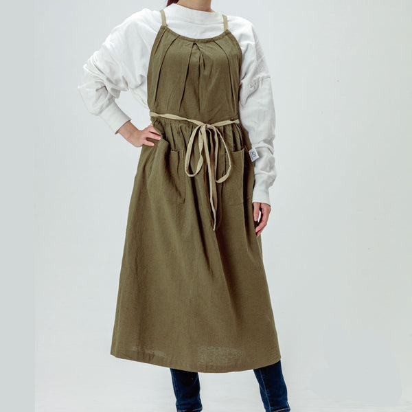 【残りあとわずか】当店オリジナル 綿麻フレッシュエプロン カーキ - Peacetar Black Label【送料無料】